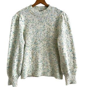 Talbots Marled Dot Pulover Sweater L Puff Sleeve Purple Teal Cottagecore Country